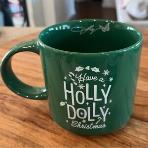 NWT Dolly Parton “Have a Holly Dolly Christmas” Green Ceramic Mug